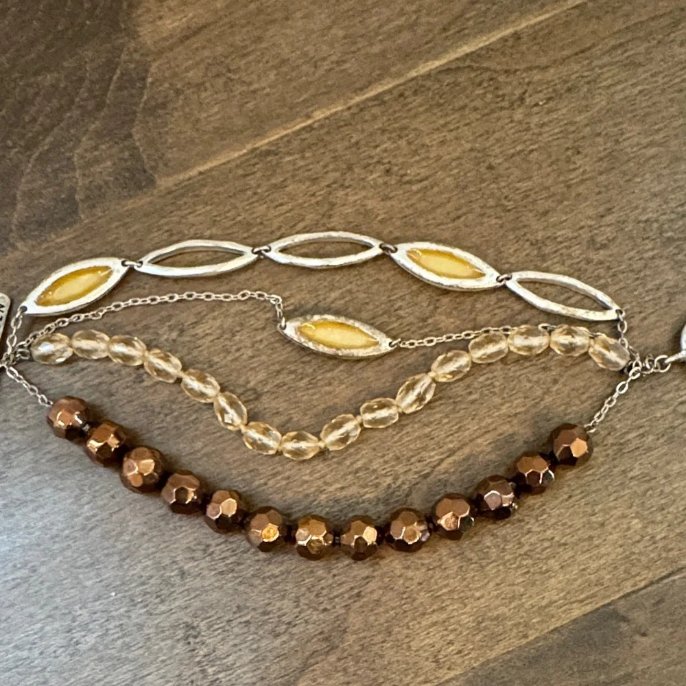 Sigrid Olsen Multi Strand Beaded Bracelet Bronze Yellow Silver Tone Toggle